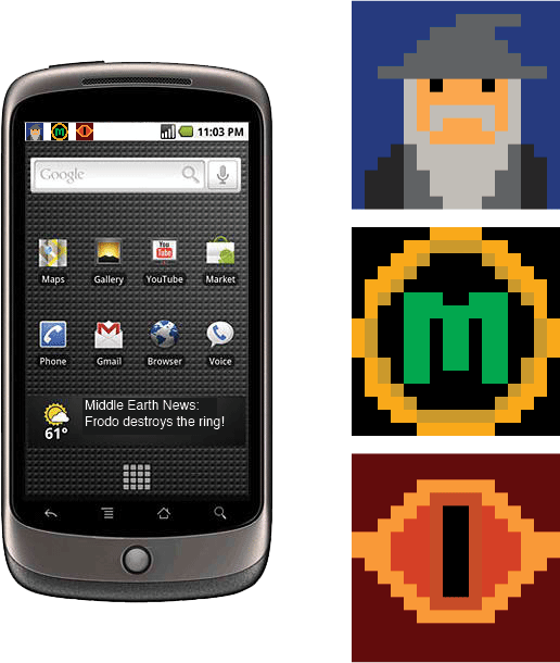 Nexus 1 with 16 by 16 Lord of the Rings Pixels